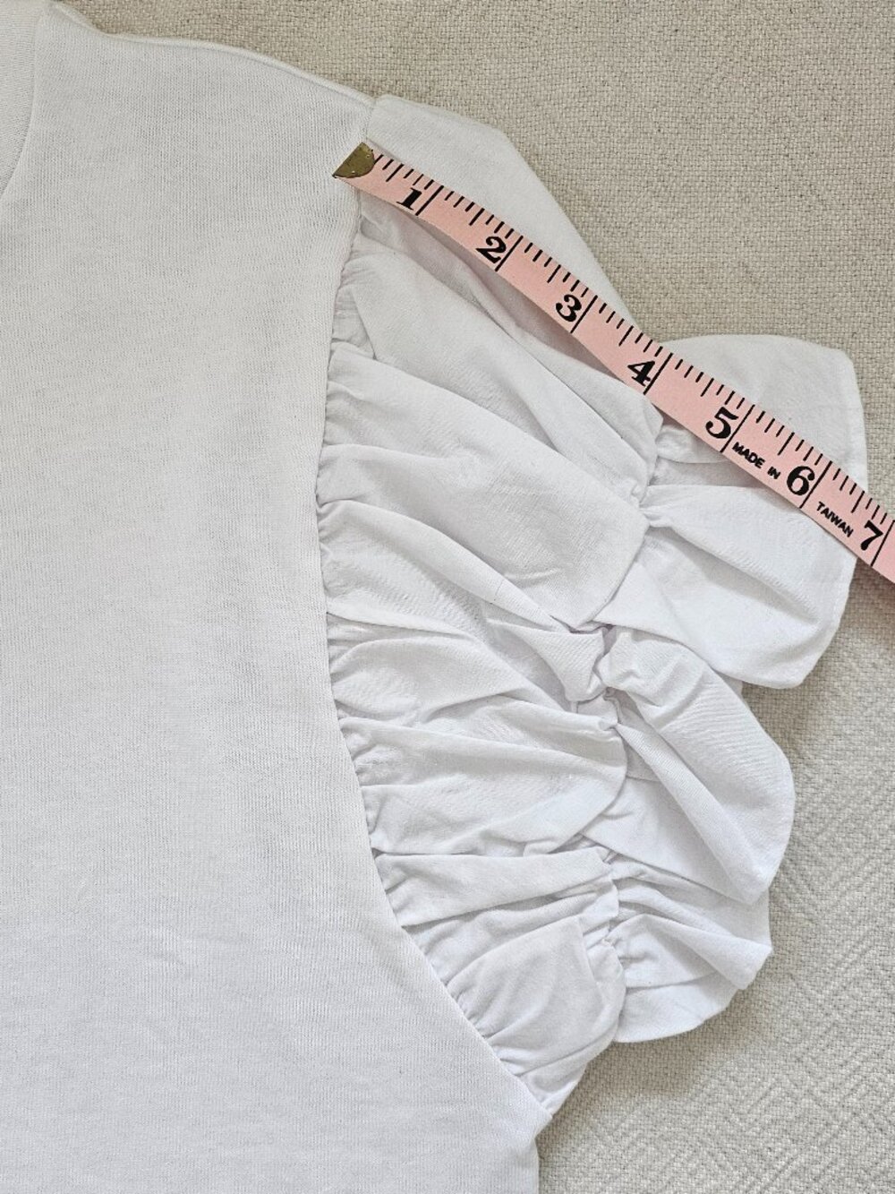 Zara White Ruffle Sleeve Top Size L Statement Puff Sleeve Tee - Picture 11 of 11